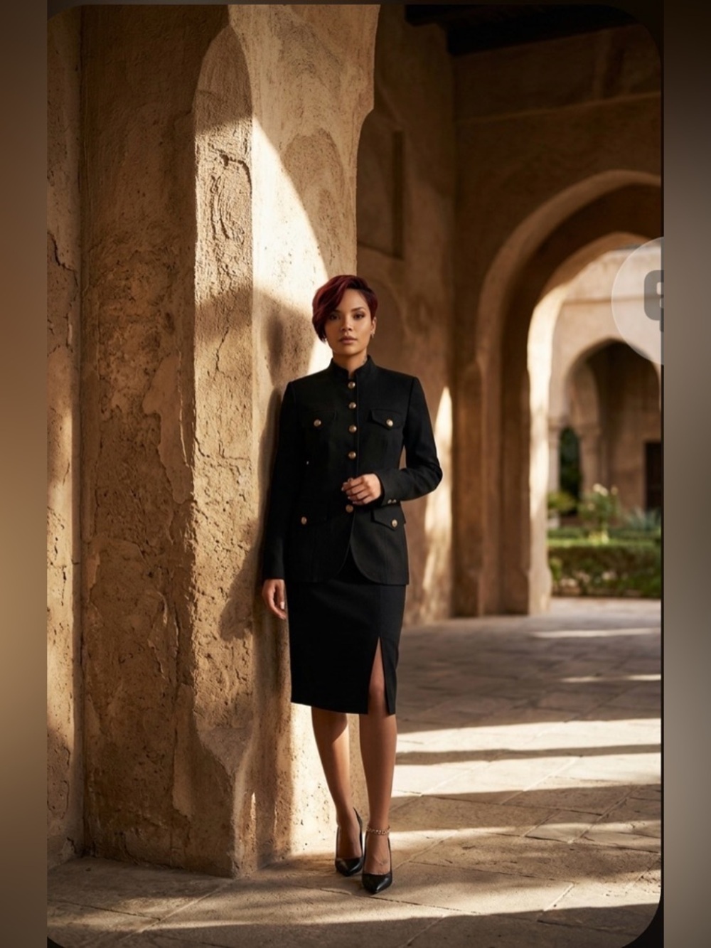 Hugo Buscati Black & Jones New York Skirt Two-Piece Skirt Suit with Gold B☑️ - Picture 2 of 5